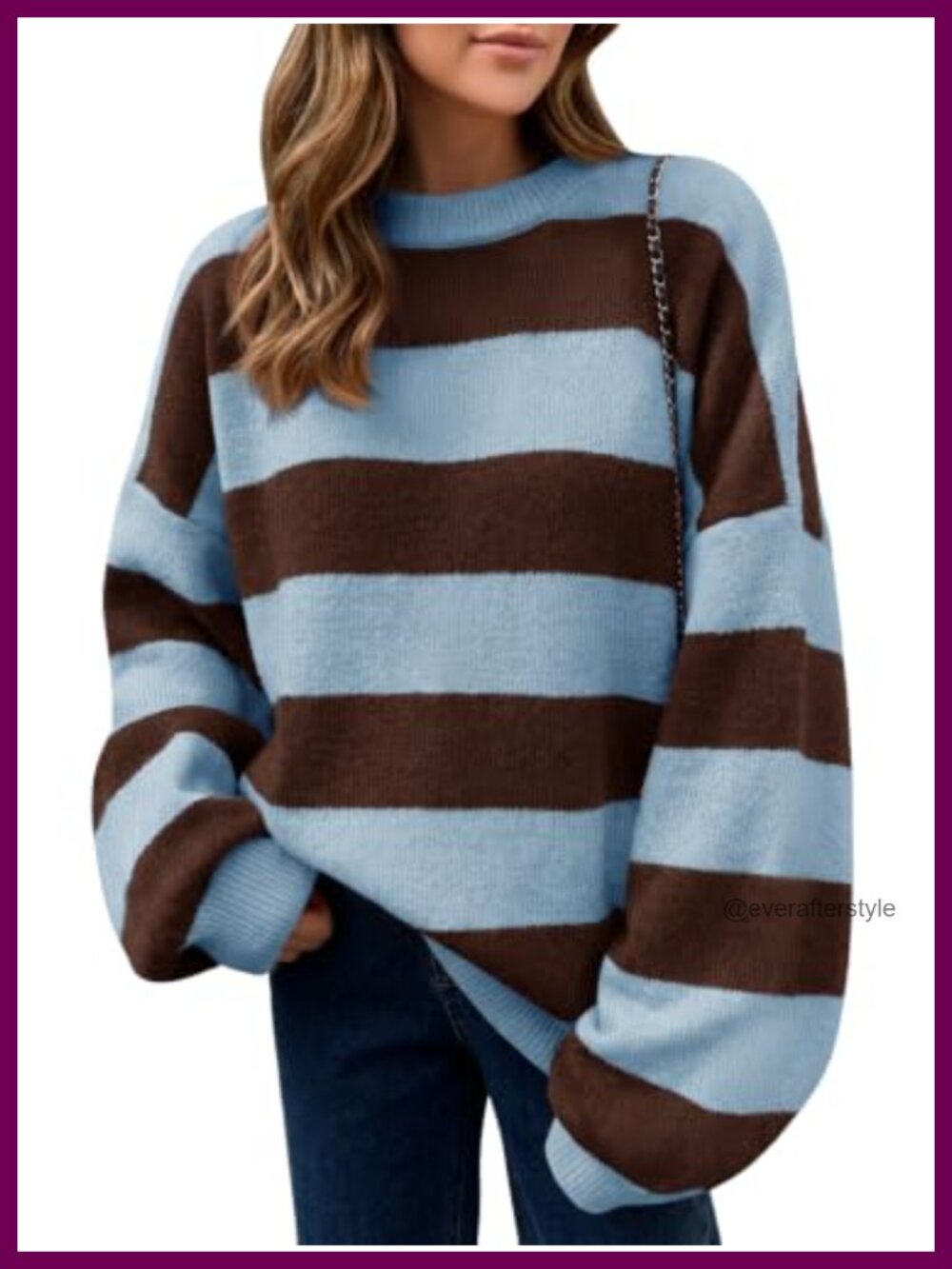 Oversized Striped Knit Pullover Color Block Sweater Long Sleeve